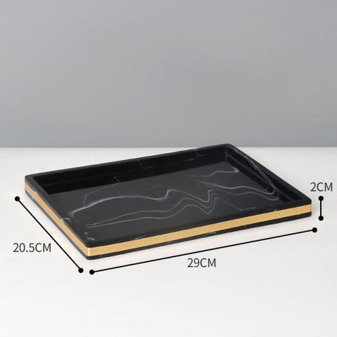 Royora Black Marble Look Resin Vanity Tray with Gold Handles