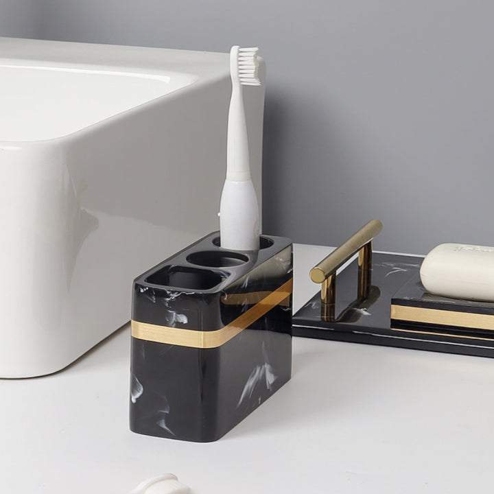 Royora Black Marble Look Resin Vanity Tray with Gold Handles