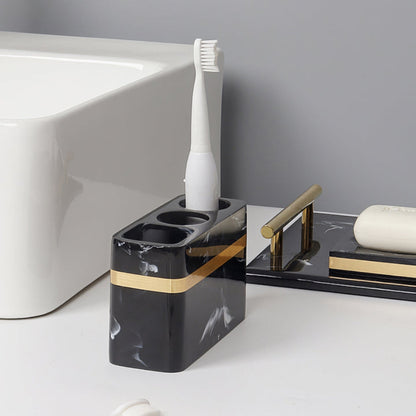 Royora Black Marble Look Resin Vanity Tray with Gold Handles