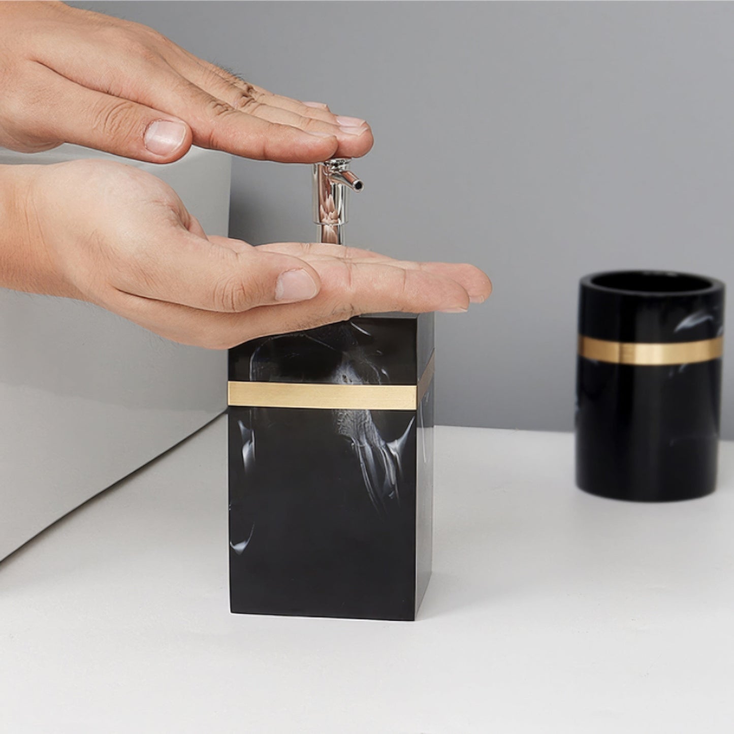 Royora Black Marble Look Resin Vanity Tray with Gold Handles
